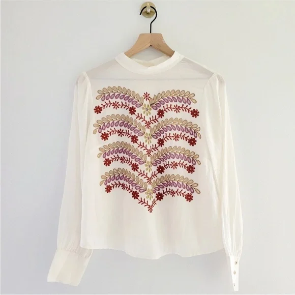 Anthropologie Meadow Rue Daphne Embroidered Blouse Cotton Gauze Boho Festival - Picture 4 of 6